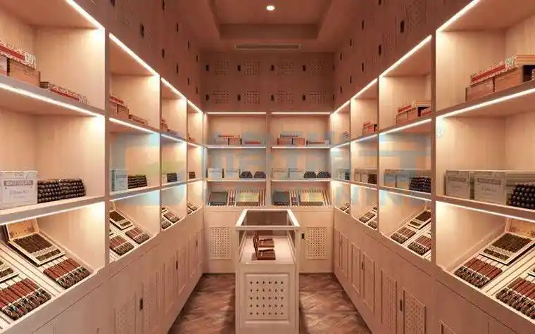 小雪茄收藏及养护装置展示，展示湿度计和精致雪茄盒